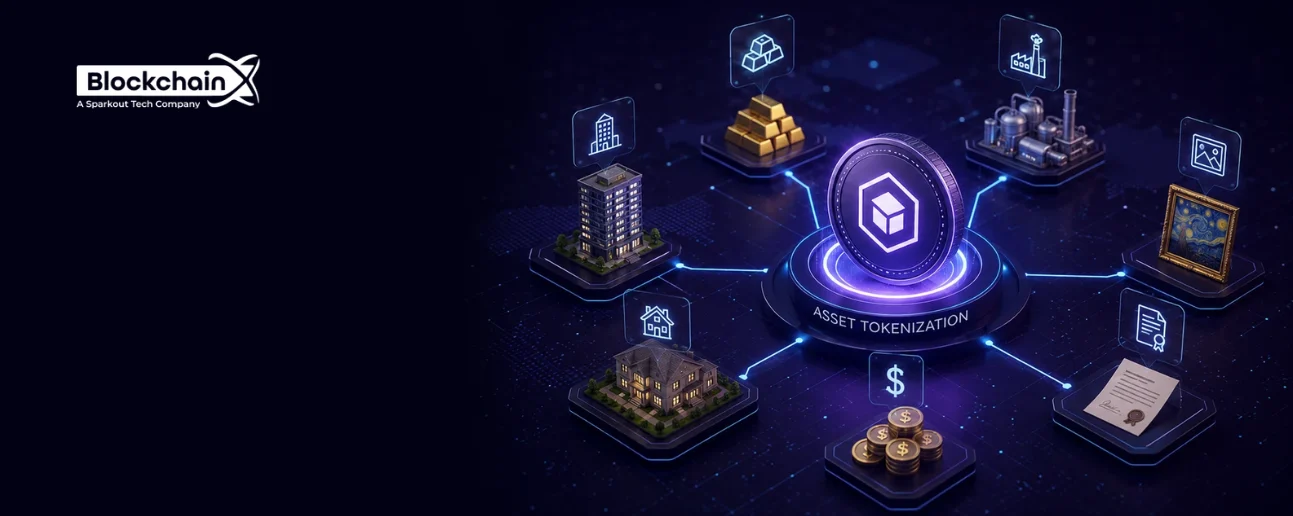 Real-world assets — real estate, gold bars, industrial plant and cash — linked to a central asset tokenization token