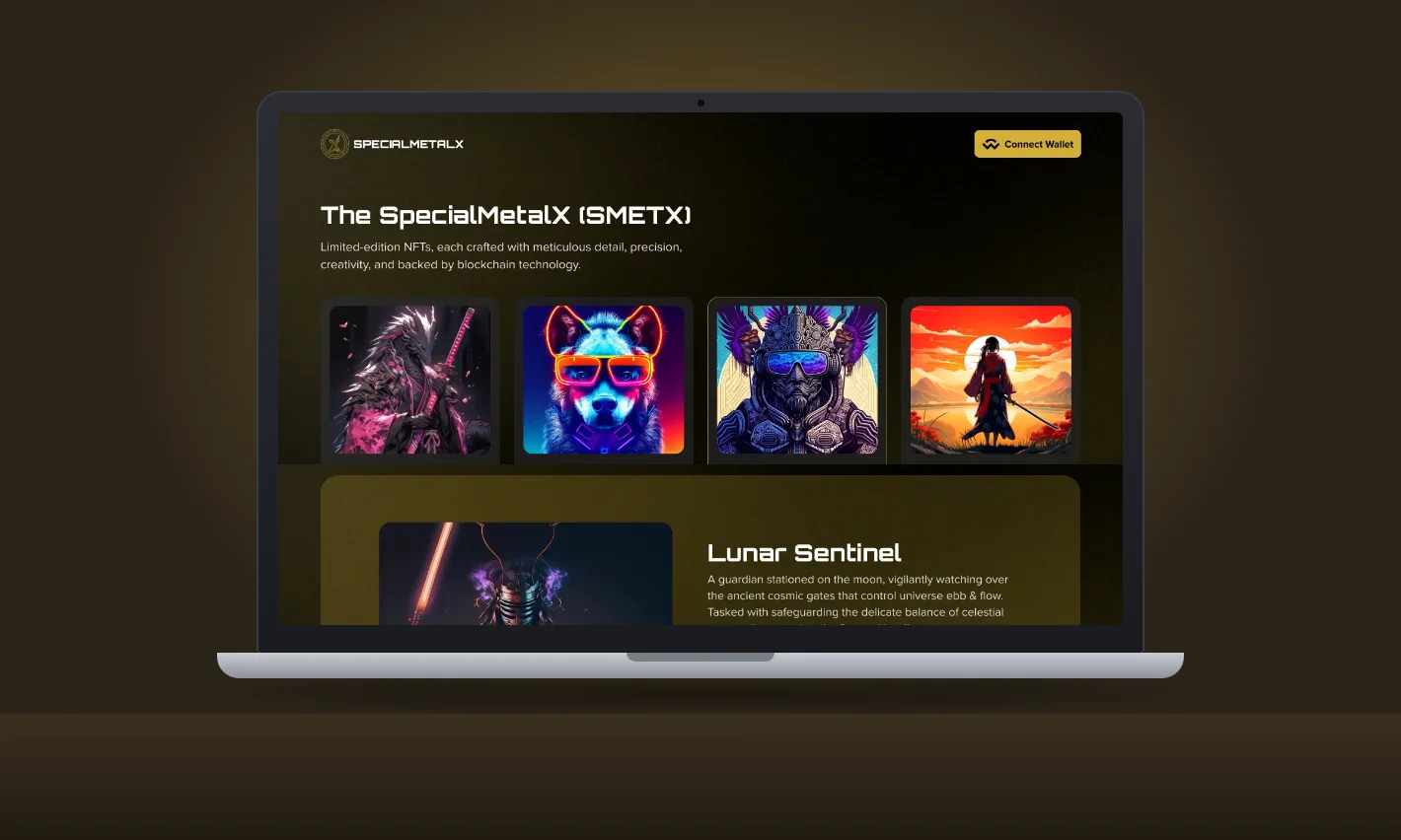 SpecialMetalX SMETX NFT platform, shown on a laptop