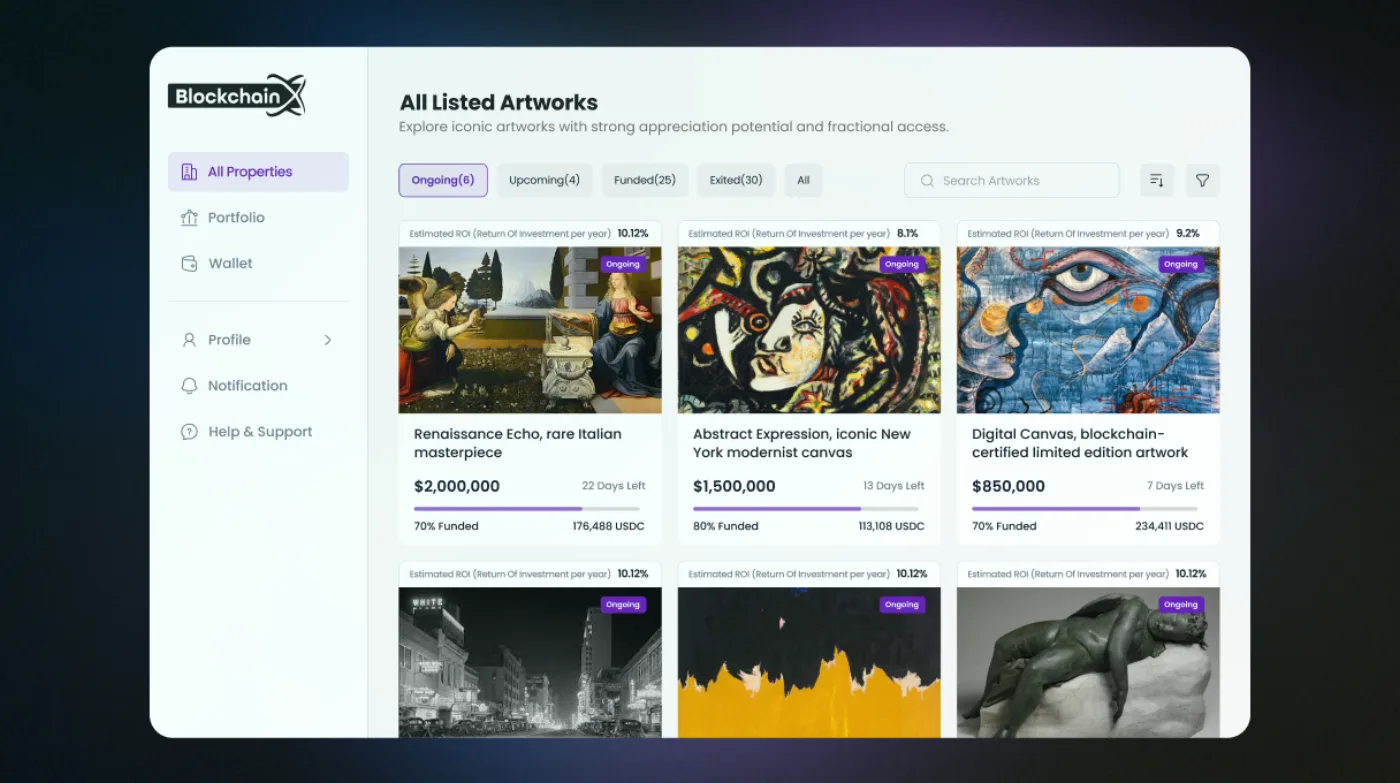 Art Tokenization Platform preview by BlockchainX