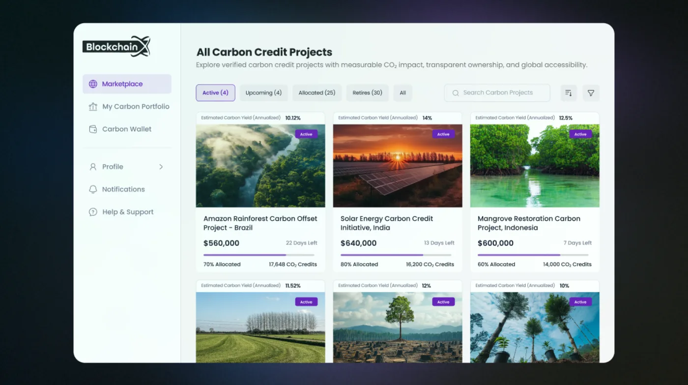 Carbon Credits Tokenization Platform preview by BlockchainX